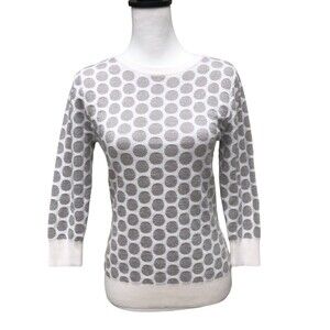 Nordstrom Halogen x‎ Atlantic-Pacific White and Silver Metallic Dot Sweater S
